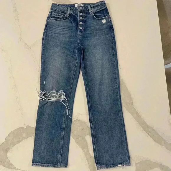 Paige Distressed Sarah Straight Ankle Exposed Button Fly Denim Jeans Women's 25 - Picture 1 of 8